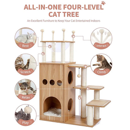 Tavion 51.2" Wood Cat Trees,Cat Tower,Cat Trees for Large Cats